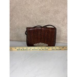 Zippi Brown Crossbody Bag - Small - Woven Leather Silver Filigree Western Boho